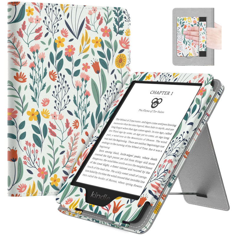  [AUSTRALIA] - MoKo Case Fits All-New 6" Kindle (11th Generation, 2022 Release)/ Kindle (11th Gen,2019)/Kindle (8th Gen, 2016), Ultra Lightweight PU Shell Cover with Auto Wake/Sleep for Kindle 2022, Flowers