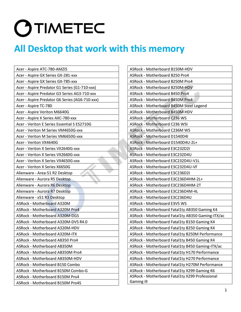  [AUSTRALIA] - Timetec 16GB DDR4 2400MHz PC4-19200 Non-ECC Unbuffered 1.2V CL17 2Rx8 Dual Rank 288 Pin UDIMM Desktop PC Computer Memory RAM Module Upgrade (16GB)