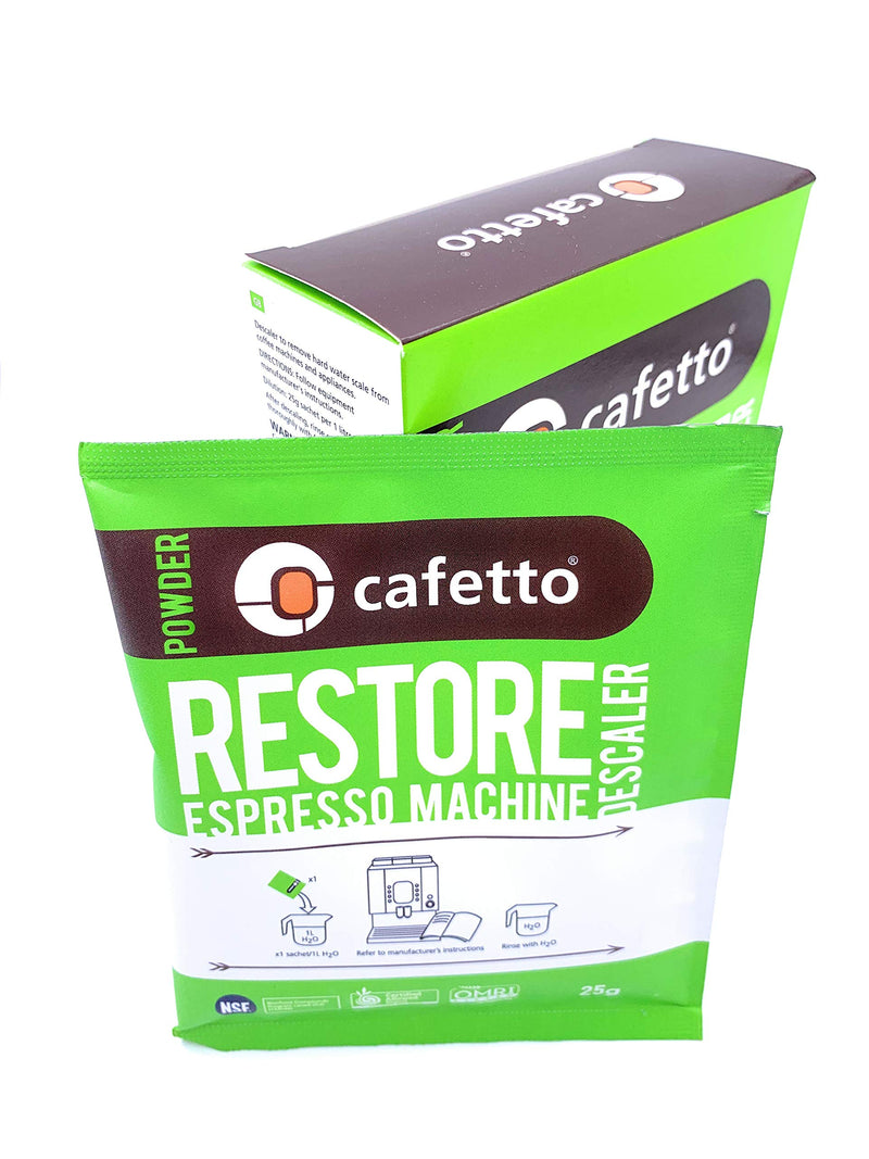  [AUSTRALIA] - Cafetto Restore Espresso Machine Descaler, Coffee Machine Cleaning Powder for Use In Organic Systems (4 Single Use Packets) 4 Single Use Packets