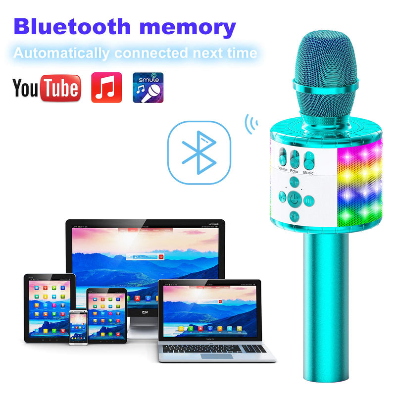  [AUSTRALIA] - BONAOK Wireless Bluetooth Karaoke Microphone with Controllable LED Lights, Portable Handheld Karaoke Speaker Machine Birthday Home Party for All Smartphone (Q78 Blue)