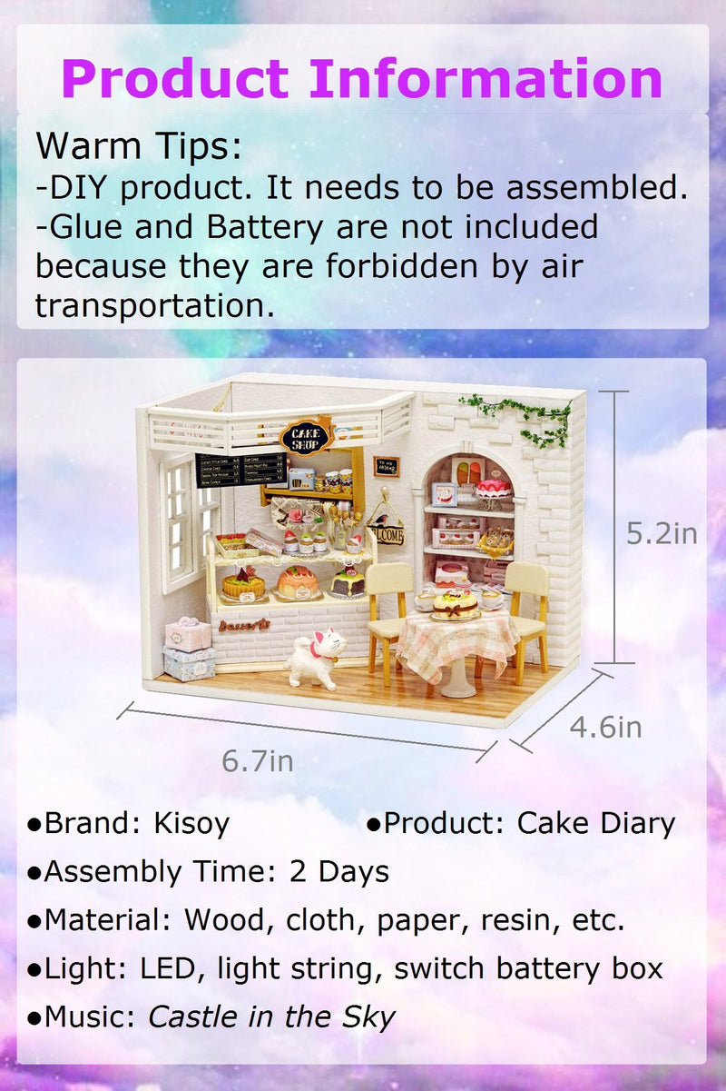 Kisoy Romantic and Cute Dollhouse Miniature DIY House Kit Creative Room Perfect DIY Gift for Friends,Lovers and Families(Cake Diary) Plus Dust Proof Cover - LeoForward Australia
