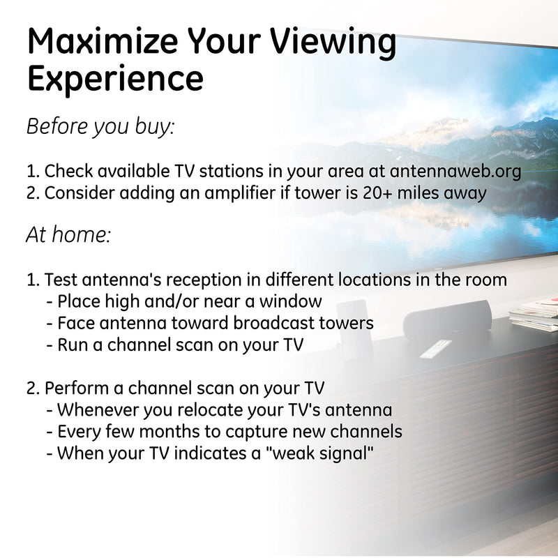  [AUSTRALIA] - GE Flat Panel Indoor HD Digital TV Antenna, Long Range Smart TV Antenna, Supports 4K 1080P HD Smart TV VHF UHF, Extendable Dipole Rabbit Ears, Adjustable Stand, 5ft Coax HDTV Cable, 33681 Table Top Flat Panel