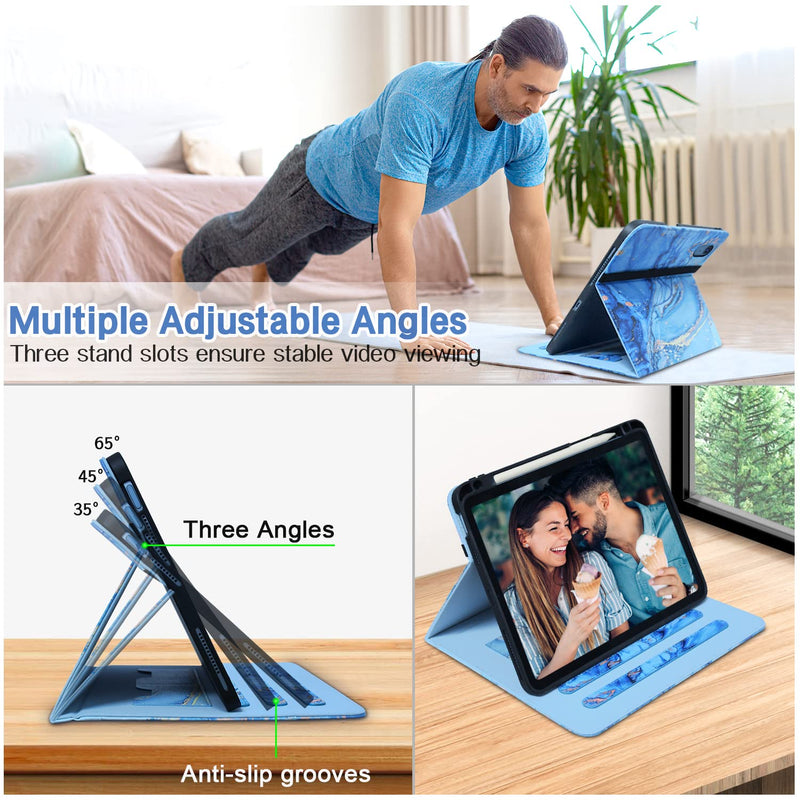  [AUSTRALIA] - Zonefoker for iPad 10th Generation Case 2022, iPad 10 th Gen 10.9 inch Protective Cover with Pencil Holder, Multi-Angle Viewing Stand, Pocket Design, Folio Leather Cases for Women Men, Marble Blue