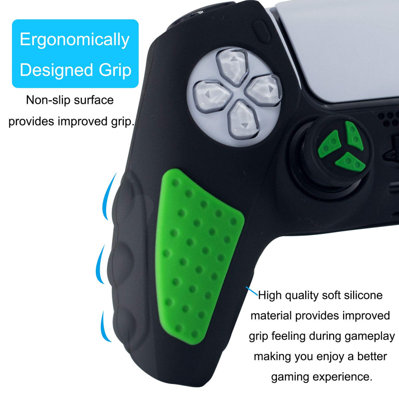 BRHE PS5 Controller Skin Anti-Slip Silicone Grip Cover Protector Rubber Case Accessories Set for Playstation 5 Gamepad Joystick with 2 Thumb Grip Caps (Green Black) Green Black - LeoForward Australia