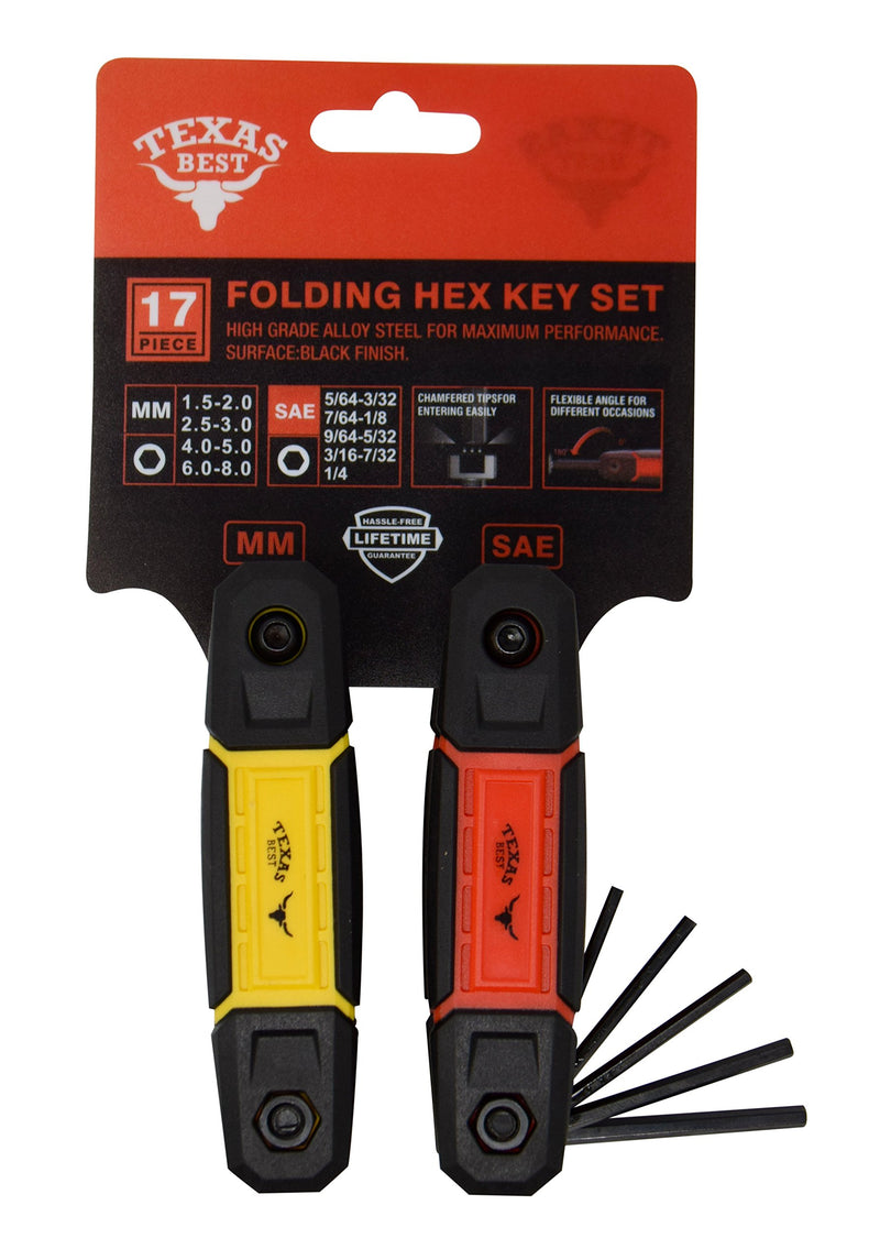  [AUSTRALIA] - Texas Best Folding Metric and SAE Hex Keys | Durable Construction 2 Pack SAE / MM Red / Yellow