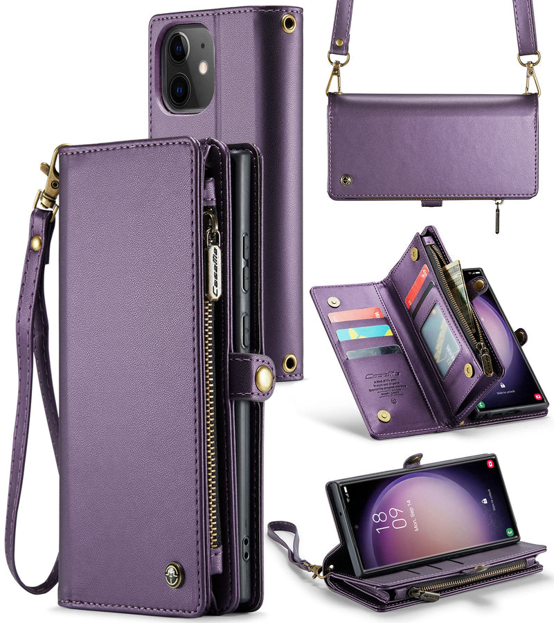  [AUSTRALIA] - ASAPDOS iPhone 12 Mini Case Wallet,Retro PU Leather Strap Wristlet Flip Case with Magnetic Closure,[RFID Blocking] Card Holder and Kickstand for Men Women Purple