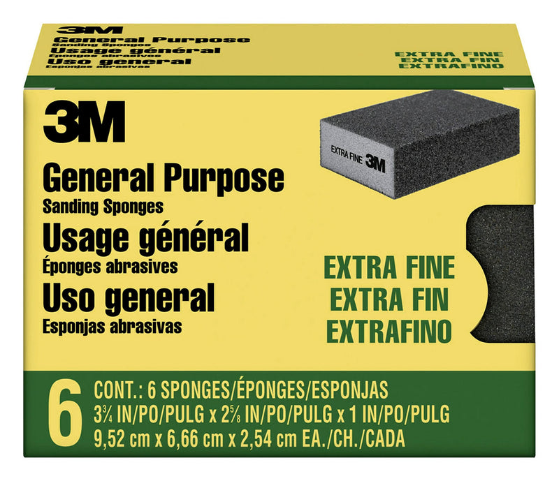  [AUSTRALIA] - 3M CP000-6P-CC Sanding Sponge Extra Fine Grit, 3-3/4 in x 2-5/8 in, Black, 6 Count