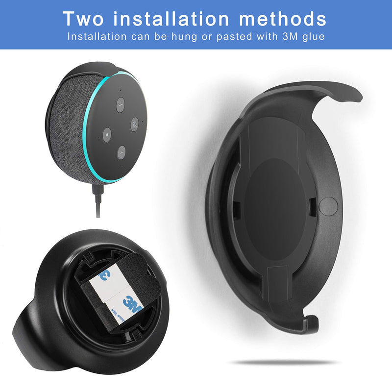  [AUSTRALIA] - WIDEPLORE Echo Dot Wall Mount Holder for 3rd Generation, Built-in Cable Management Space-Saving Accessories for Dot(3rd Gen) Smart Speakers, with Sticking Tape and Drill Nail-Black Black