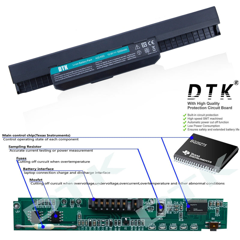  [AUSTRALIA] - DTK A32-K53 A41-K53 A42-K53 Laptop Battery Replacement for ASUS X54C A53E A53S X54C X54L K43S K53E Notebook 10.8V 5200mAh 6-Cell