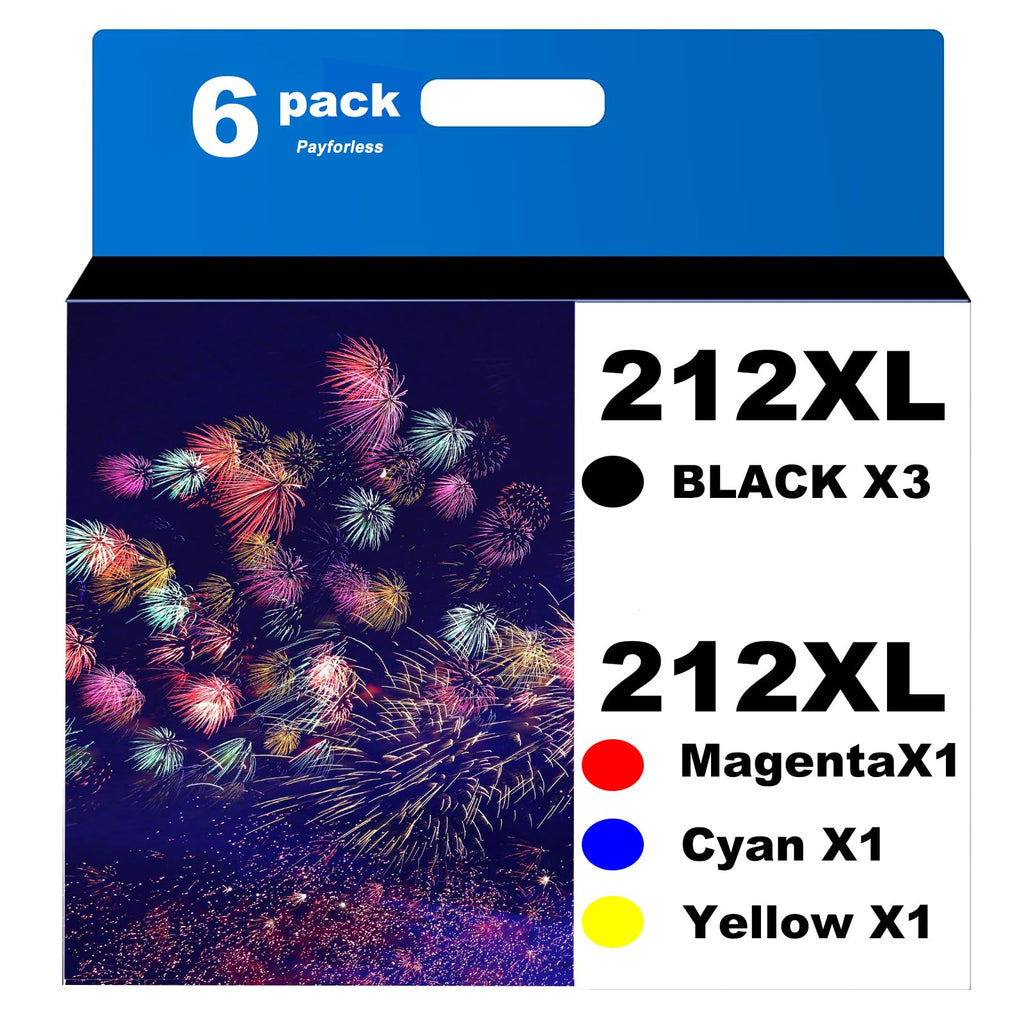  [AUSTRALIA] - 212XL Remanufactured for Epson 212 Ink Cartridges for Expression Home Epson XP-4100 Epson XP-4105 Workforce WF-2830 WF-2850 Printer New Upgraded Chips 6 Pack(3 Black Cyan Magenta Yellow) 3Black, Cyan, Magenta, Yellow