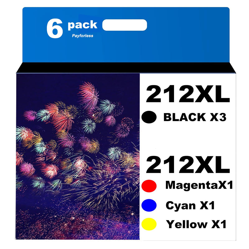  [AUSTRALIA] - 212XL Remanufactured for Epson 212 Ink Cartridges for Expression Home Epson XP-4100 Epson XP-4105 Workforce WF-2830 WF-2850 Printer New Upgraded Chips 6 Pack(3 Black Cyan Magenta Yellow) 3Black, Cyan, Magenta, Yellow