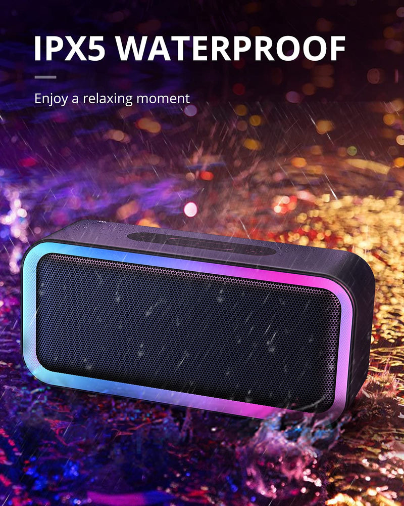  [AUSTRALIA] - Kunodi Bluetooth Speaker, Bluetooth 5.0 Wireless Portable Speaker with 10W Stereo Sound, Party Speakers with Ambient RGB Light,18-Hour Playtime,IPX5 Waterproof Speakers for Outdoors, Travel（Black Black