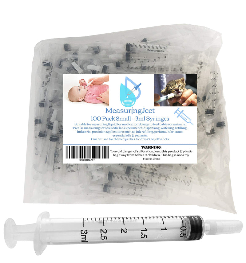  [AUSTRALIA] - 100 Pack Plastic Syringe for Measuring Scientific Measurement Syringes Multiple Uses Labs watering Feeding Printed Measuring Gauge (3ml) By MeasuringJect