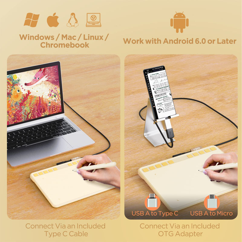  [AUSTRALIA] - UGEE Drawing Tablet with 10 Hot Keys,6.5x4 Inch Graphic Tablet,8192 Levels Battery-Free Stylus 60°Tilt Function Drawing Pad for Computer,Mac,Windows,Android OSU Art Tablet,Paint,Design,Online Teaching beige