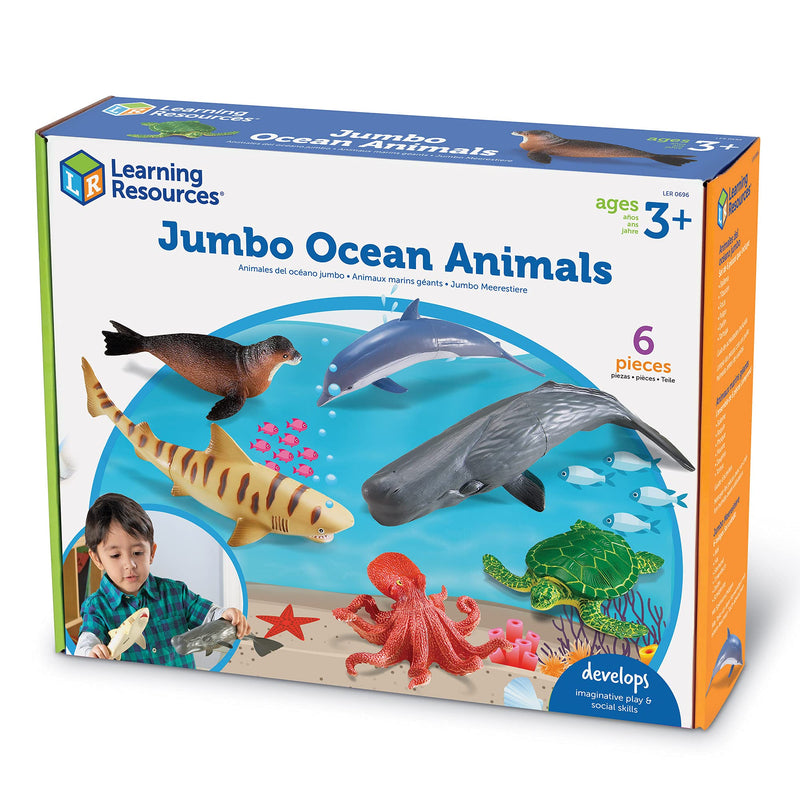 Learning Resources Jumbo Ocean Animals I Octopus, Whale, Shark, Sea Turtle, Seal, and Dolphin, 6 Animals,Multicolor,12 W in - LeoForward Australia