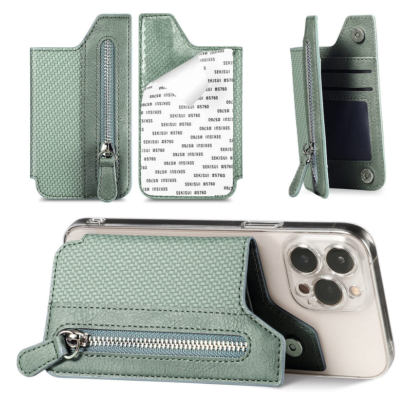  [AUSTRALIA] - BOZKOA Flip Leather Phone Wallet Stick On for Most Phone,Card Holder for Phone Case Stick On of Adjustable Stand Function,Sticky Wallet for Back of Phone with Magnetic Clasp Green