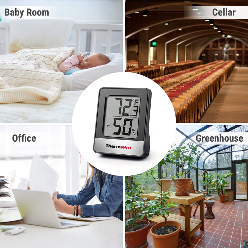 ThermoPro TP49 Digital Hygrometer Indoor Thermometer Humidity Meter Room Thermometer with Temperature and Humidity Monitor Mini Hygrometer Thermometer 1 Pitch Black - LeoForward Australia