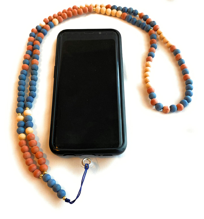  [AUSTRALIA] - Wooden beaded phone chain lanyard gift for women stocking stuffer (Blue with Universal Tab) Blue With Universal Tab