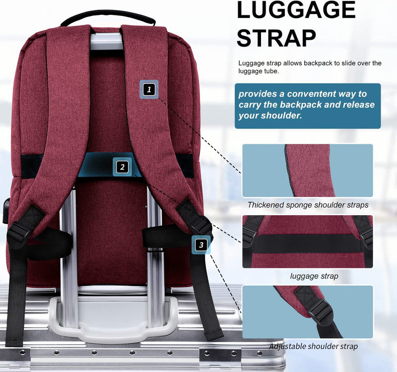  [AUSTRALIA] - Laptop Backpack for Girls, Womens High School Backpack with USB Port for School Supplies and College Accessories, Water Resistant Daypack Cute Book Bag for Teens and Ladies Fit 15.6 In Computer（Red） 15.6 inch Red