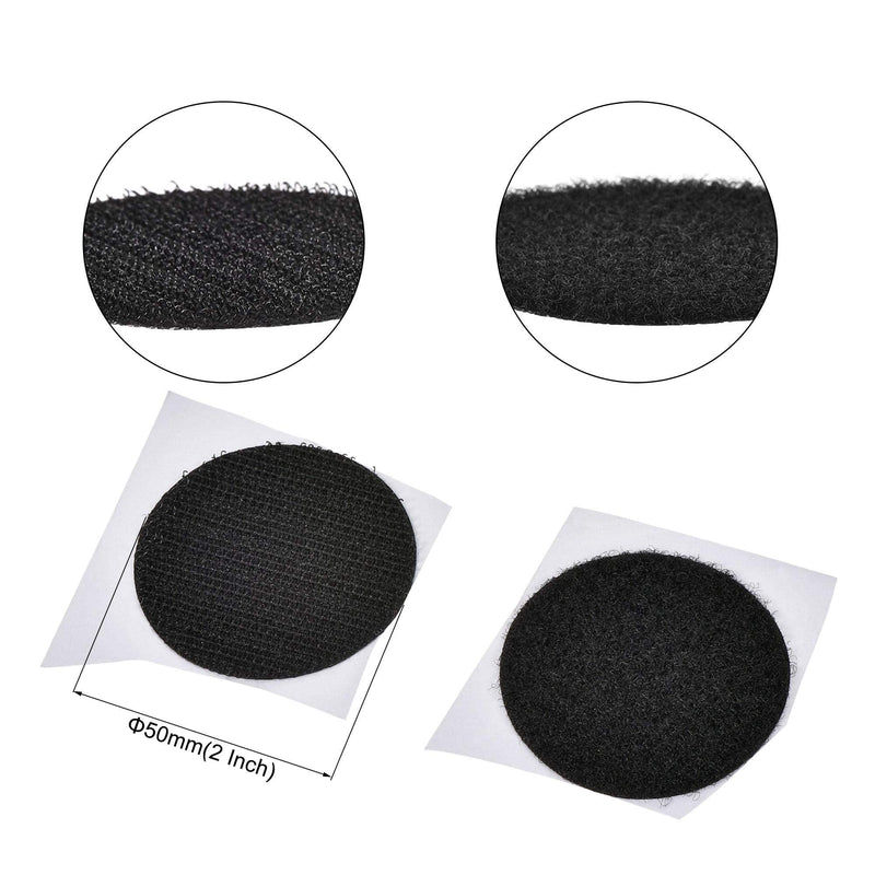  [AUSTRALIA] - uxcell Self Adhesive Dots 50mm 2 Inch Diameter Hook and Loop Tapes Coins Black Nylon Sticky Glue for Office Home 24 Pairs