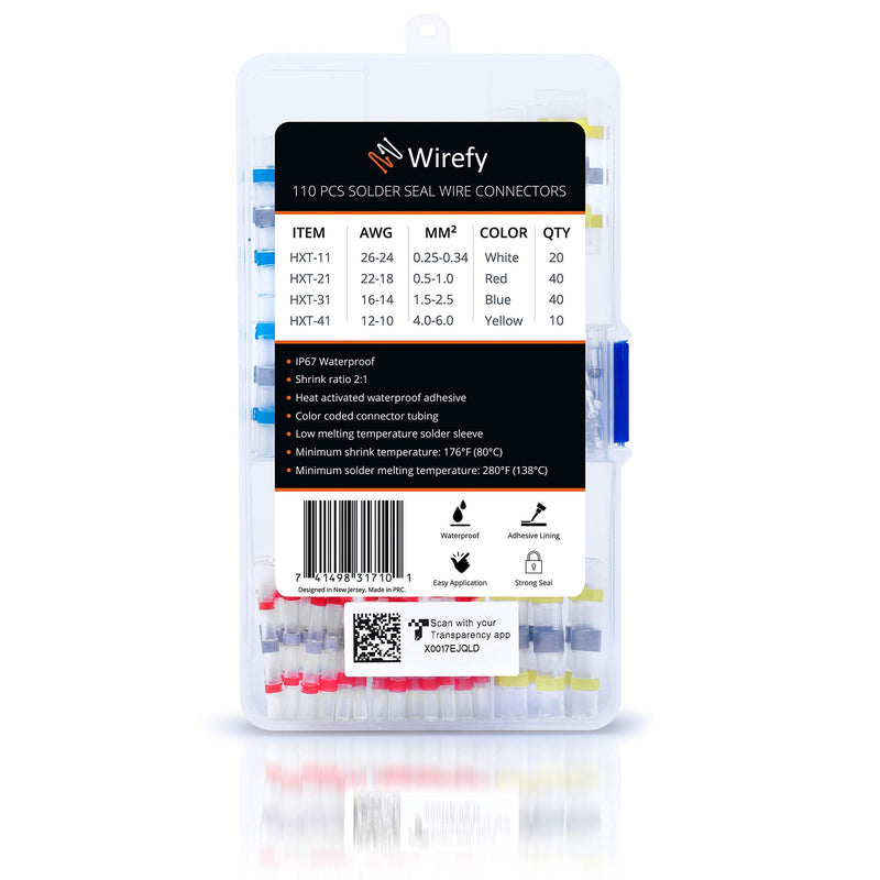  [AUSTRALIA] - Wirefy solder connector with heat shrink tube in a set - waterproof cable connector - heat shrink tube transparent butt connector - shrink connector 0.125-6 mm² - 110 pieces 110 pieces - 0.14 - 6.0 mm²