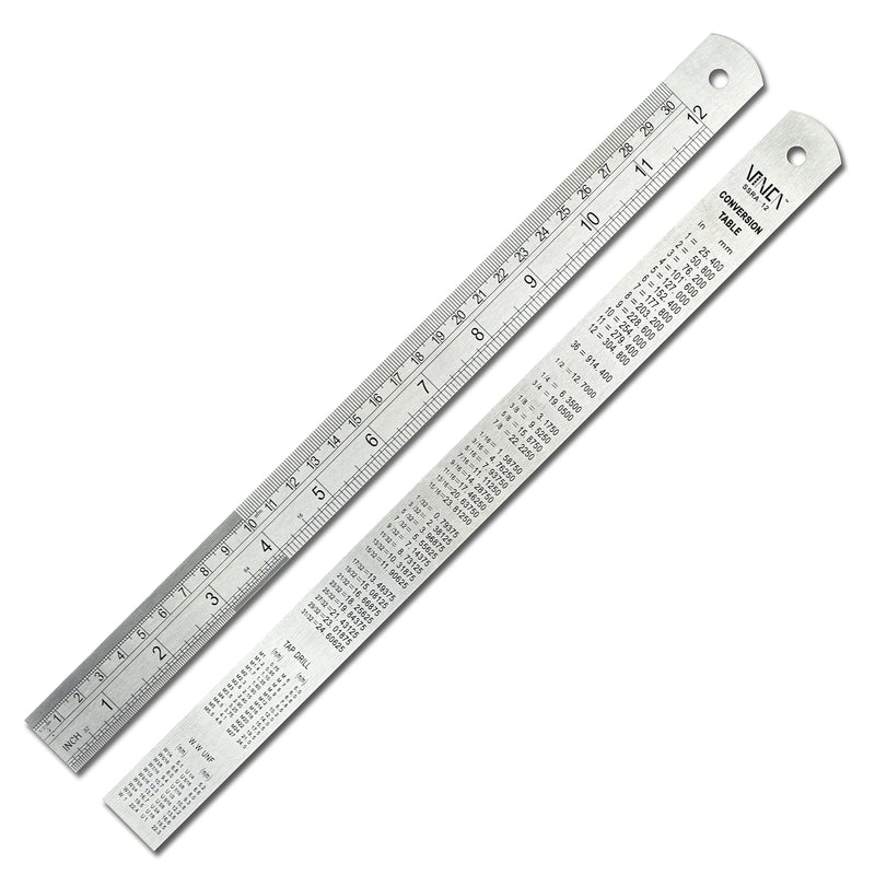  [AUSTRALIA] - VINCA SSRA-12 Stainless Steel Office Drawing Ruler 0-12 Inch 0-30cm with Conversion Table Measuring Tool 12 inch (Single Pack)