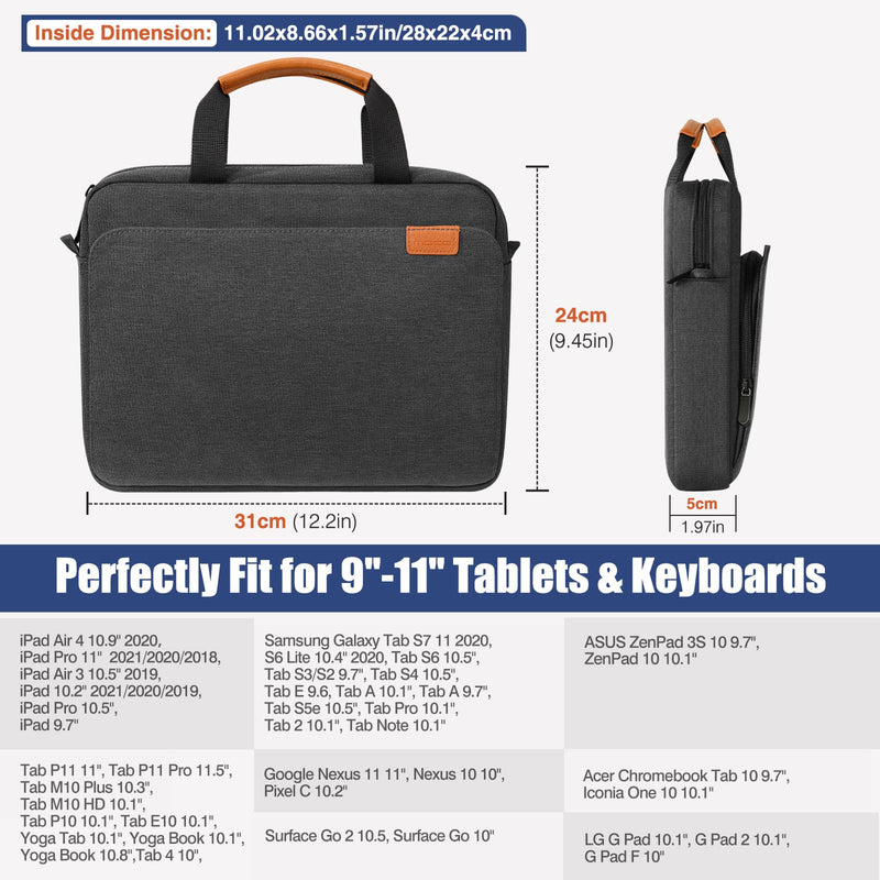  [AUSTRALIA] - MoKo 9-11 Inch Tablet Sleeve Case, Protective Handle Shoulder Bag Fits iPad air 5 10.9" 2022, iPad Pro 11 M2 2022-2018, iPad 9/8/7th 10.2, iPad 10th 10.9, iPad Air 4 10.9, Tab S8 11", Black & Gray