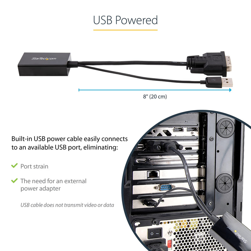  [AUSTRALIA] - StarTech.com DVI to DisplayPort Adapter - USB Power - 1920 x 1200 - DVI to DisplayPort Converter - Video Adapter - DVI-D to DP (DVI2DP2)