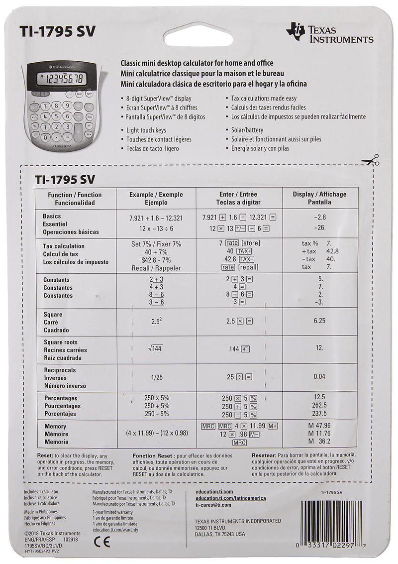  [AUSTRALIA] - Texas Instruments TI-1795 SV Standard Function Calculator