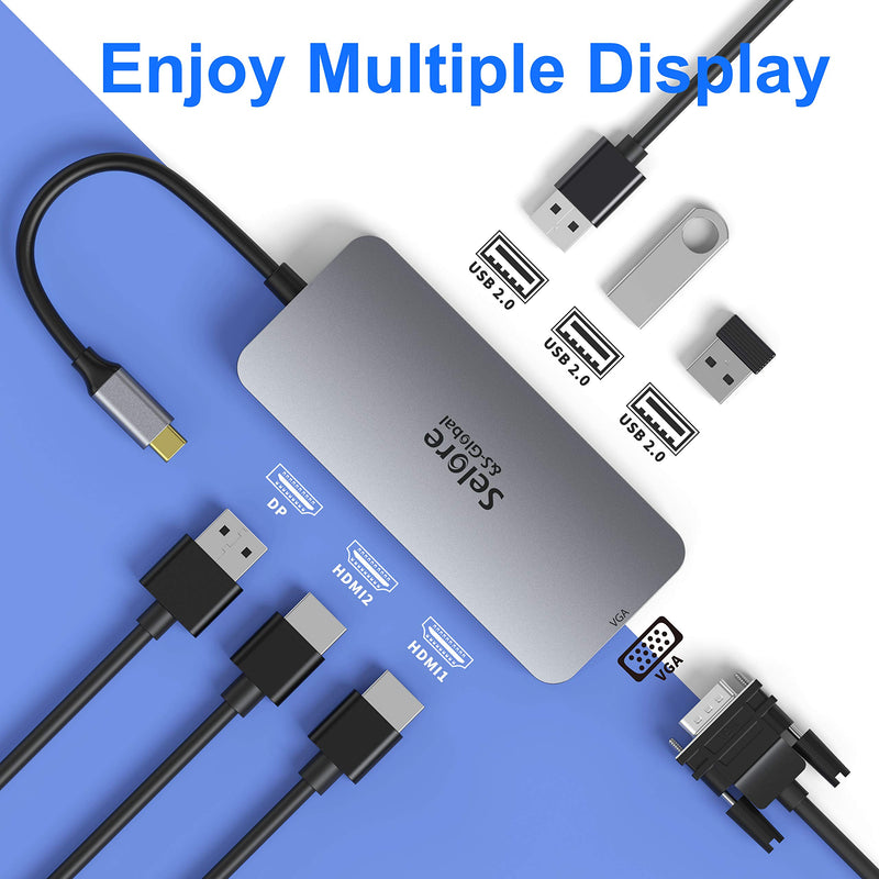  [AUSTRALIA] - USB C to Dual HDMI Adapter,7 in 1 USB C Docking Station to Dual HDMI Displayport VGA Adapter,USB C to 3USB 2.0, Multi Monitor Adapter for Dell XPS 13 15,Lenovo Yoga,Huawei Matebook X pro,etc