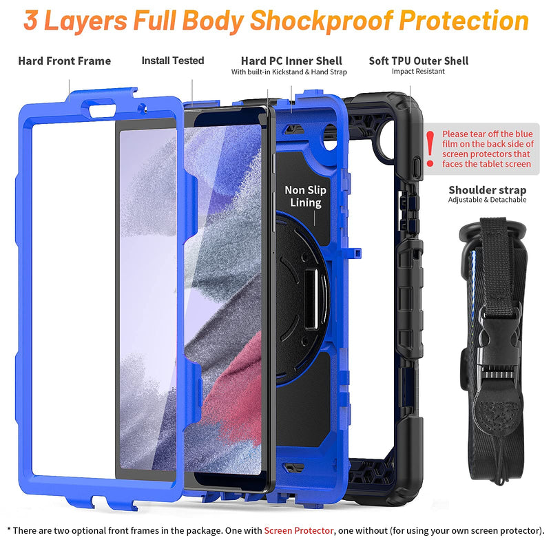  [AUSTRALIA] - HXCASEAC Case for Samsung Tab A7 Lite 2021 (SM-T220/T225/T227) 8.7 inch, Shockproof Case with Screen Protector, 360 Rotating Stand/Hand Strap, Pen Holder, Shoulder Strap for Galaxy Tab A7 Lite, Blue