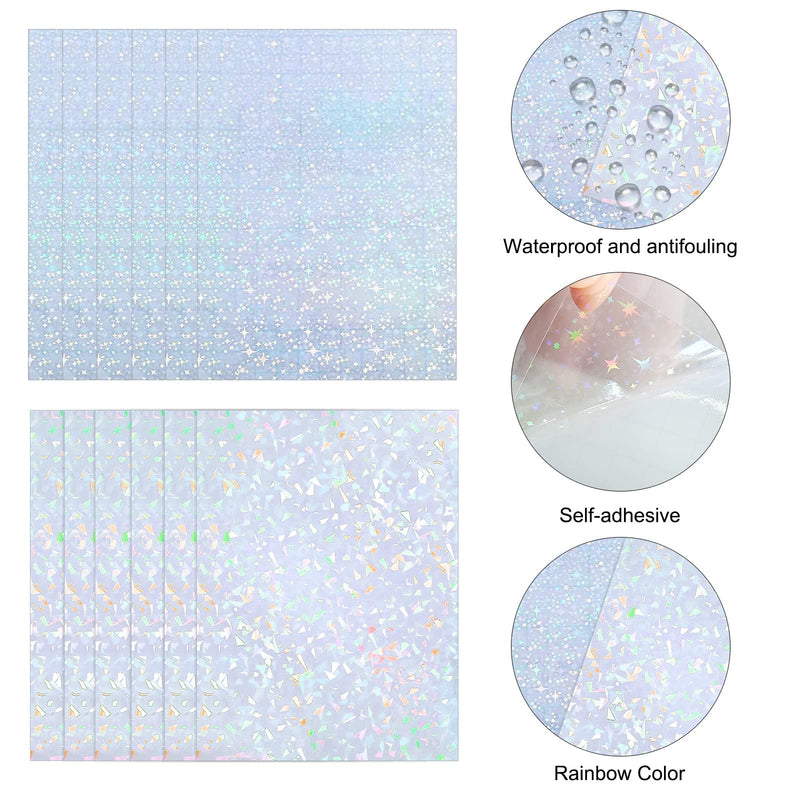  [AUSTRALIA] - 12 Sheets Transparent Holographic Overlay Lamination Vinyl for Stickers, Clear A4 Vinyl Sticker Paper Self-Adhesive Waterproof Film for Inkjet/Laser Printer (Broken Glass and Stars Patterns)