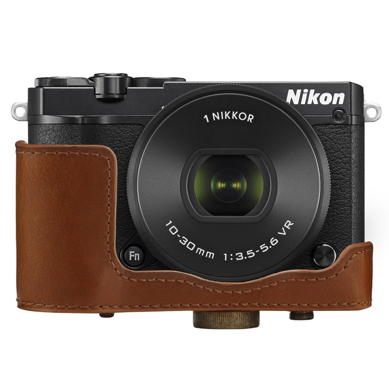  [AUSTRALIA] - MegaGear Ever Ready Leather Camera Case Compatible with Nikon 1 J5 (10-30mm) Light Brown