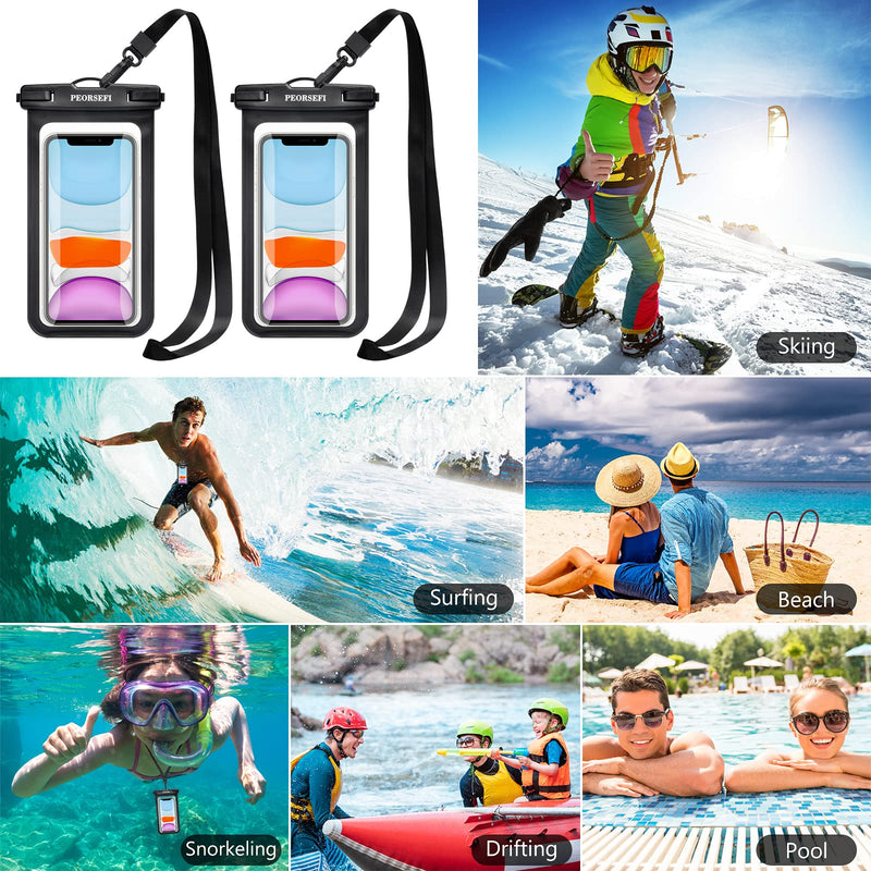  [AUSTRALIA] - PEORSEFI Universal Waterproof Phone Pouch - iPhone Waterproof Case Compatible for iPhone Pro Max Xs Max XR X 8 7 6S Plus SE Samsung up to 7", IPX8 Waterproof Cellphone Dry Bag-2 Pack Black&Black