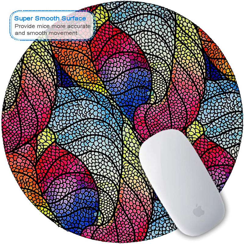  [AUSTRALIA] - BOSOBO Mouse Pad, Round Colorful Leaves Mousepad, Small Non-Slip Rubber Circular Mouse Mat with Stitched Edges, Cute Girls Mouse Pad Desktop Accessories for Office, Travel and Gaming, 7.9 x 7.9 Inch
