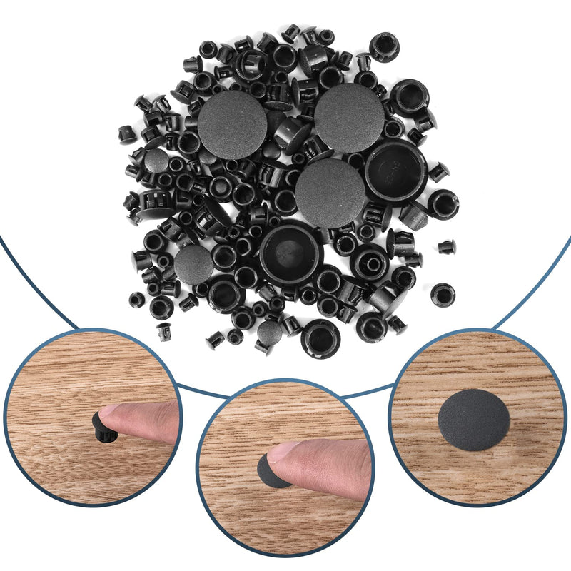  [AUSTRALIA] - SAVITA 6 Sizes Plastic Hole Plugs, Black Srew Hole Plugs Plastic Cabinet Hole Plugs Assorted for Kitchen Cabinet Furniture, 3/16", 1/4", 5/16", 3/8", 1/2", 1" (155pcs)