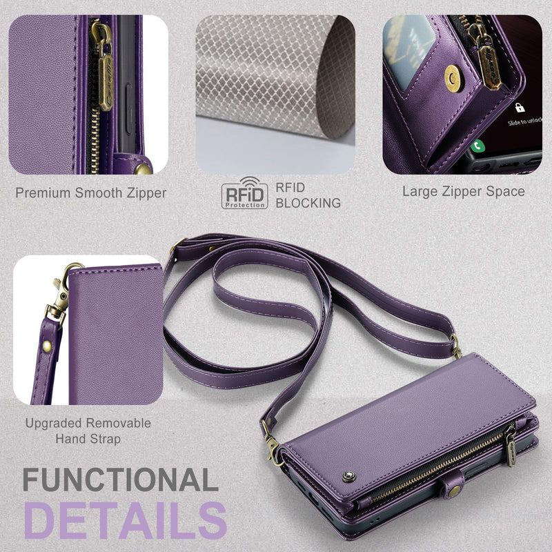  [AUSTRALIA] - ASAPDOS iPhone 14 Pro Case Wallet,Retro Suede PU Leather Strap and Crossbody Wristlet Flip Case with Magnetic Closure,[RFID Blocking] Card Holder and Kickstand for Men Women(Purple) Purple