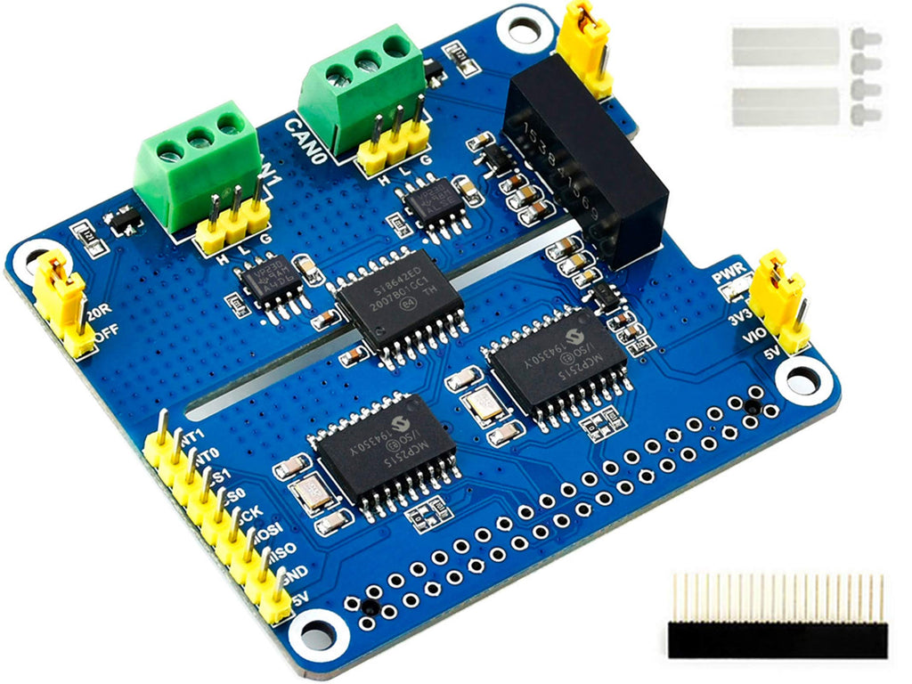  [AUSTRALIA] - 2-Channel Isolated CAN Bus Expansion HAT for Raspberry Pi 4B/3B+/3B/2B/B+/A+/Zero/Zero W, MCP2515 + SN65HVD230 Dual Chips Solution Allow 2-CH CAN Communication Onboard Multi Protection Circuits