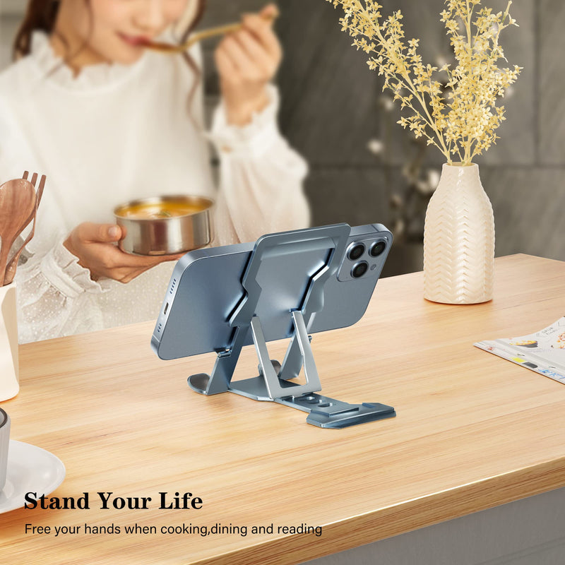  [AUSTRALIA] - AISIERONE Portable Folding Phone Stand, Aluminum Desk Phone Stand, Phone Stand for Desk, Adjustable Cell Phone Stand, Metal Desktop Phone Stand for iPhone, Ipad, Mobile Phone, All Android Smartphone