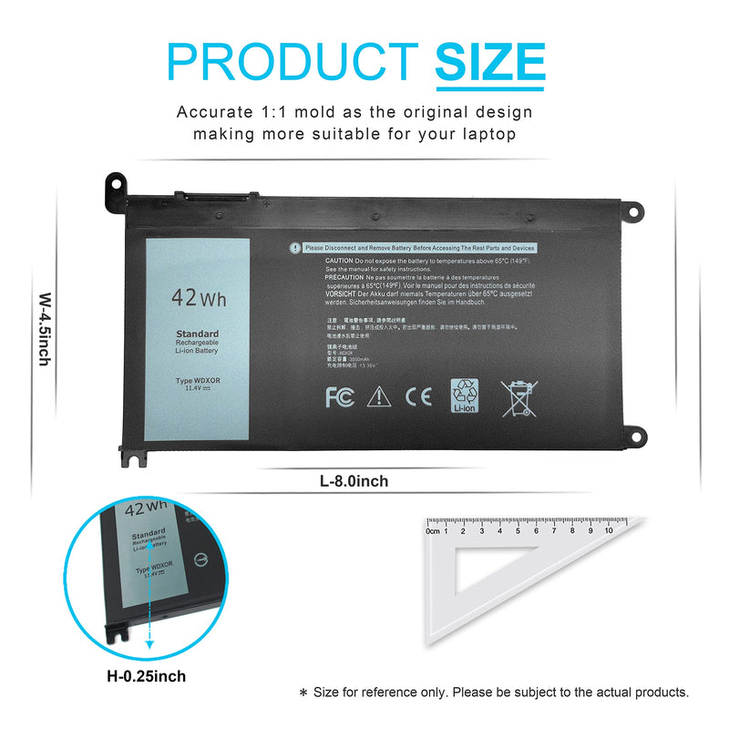  [AUSTRALIA] - New WDX0R WDXOR 42Wh Laptop Battery for Dell Inspiron 17 5765 5767 5770 15 5565 5567 5568 5578 7560 7570 7579 7569 13 5368 5378 7368 7378 Series Notebook Battery Fits dell  3CRH3 T2JX4 FC92N CYMGM