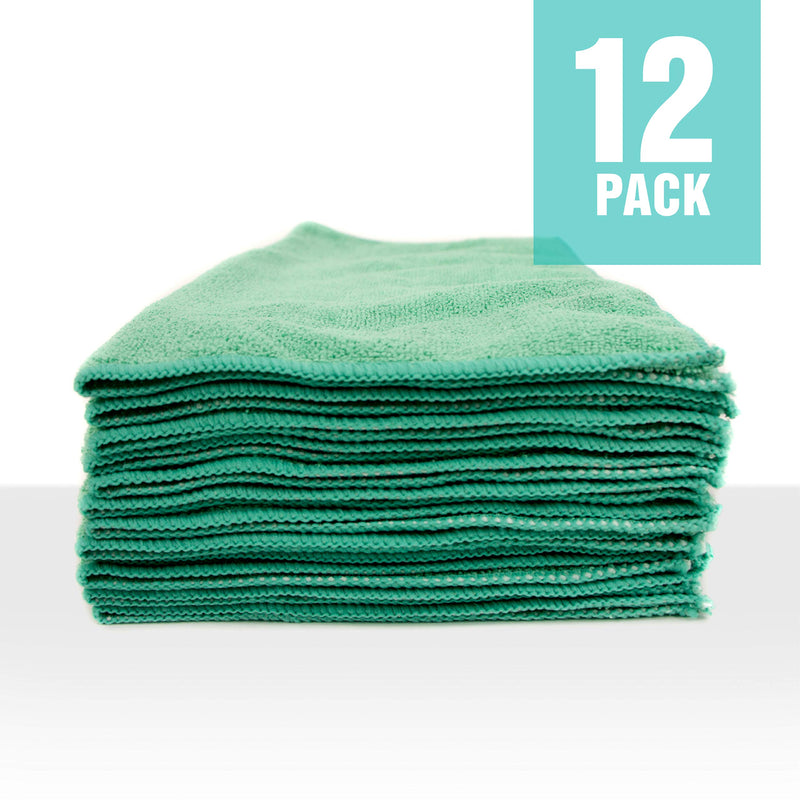  [AUSTRALIA] - Zwipes Professional Microfiber Cleaning Cloth Towels, Premium Cleaning Supplies for Car Wash, Window Cleaner, Shop Towels, Counter Tops, Offices and more, 16x16 inch Towel Set, 12-Pack, Green
