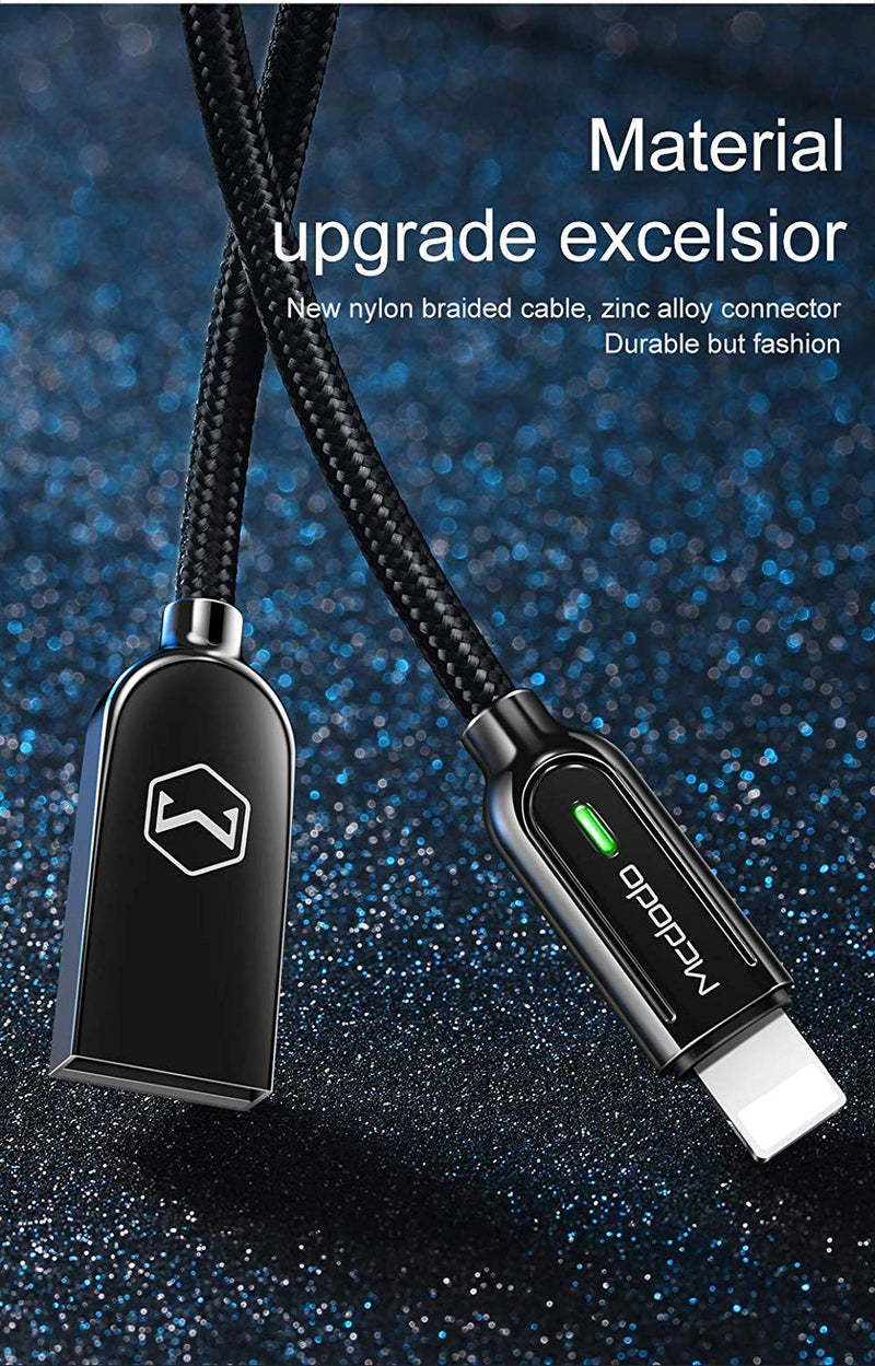 Mcdodo Power Off/On Smart LED Auto Disconnect and Auto Recharge Nylon Braided Sync Charge USB Data 6FT/1.8M Cable Compatible with Phone Xs MAX XR X 8 8 Plus 7 7 Plus 6s List Below (Black, 6FT/1.8M) Black - LeoForward Australia