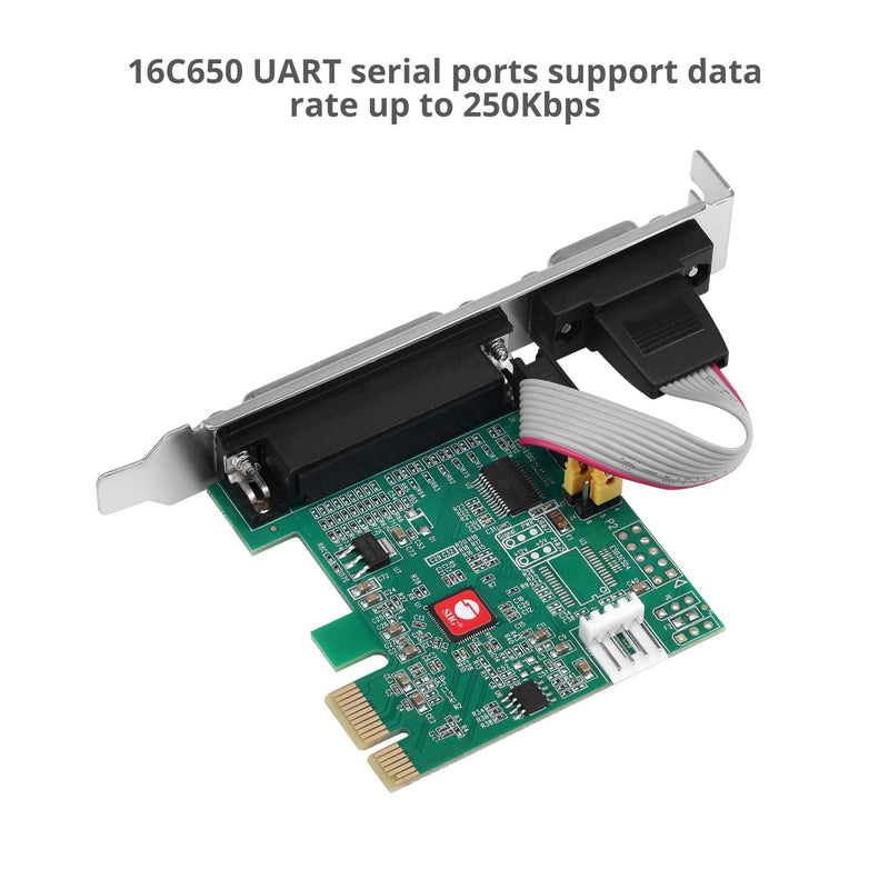  [AUSTRALIA] - SIIG Single Serial Port / RS-232 and Single Parallel Port PCIe Card Compatible with 16C550 UART (JJ-E20311-S1) Serial Port x1 & Parallel Port x1