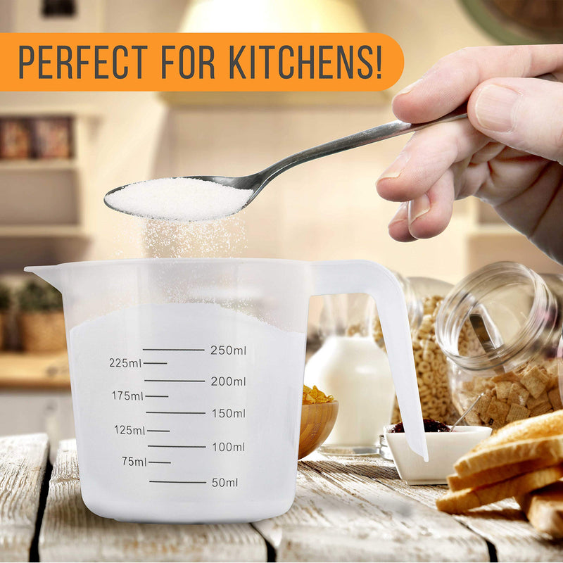  [AUSTRALIA] - U.S. Kitchen Supply - 8 oz (250 ml) Plastic Graduated Measuring Cups with Pitcher Handles (Pack of 6) - 1 Cup Capacity, Ounce and ML Cup Markings - Measure & Mix Recipe Ingredients, Flour, Water, Oil 8-Ounce