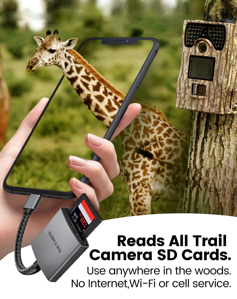  [AUSTRALIA] - SD Card Reader for iPhone,Trail Camera SD Card Reader Viewer for iPad,Corded Memory Card Reader with Dual Slots Supports SD/MicroSD,Upgrade Aluminum Alloy Shell, Plug and Play,No App Required