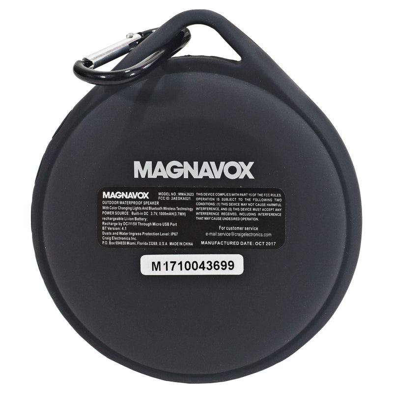 MAGNAVOX MMA3623-GY Outdoor Waterproof Speaker with Color Changing Lights in Grey | Bluetooth Wireless Technology | Rechargeable Battery | Dust Protected and Waterproof | - LeoForward Australia