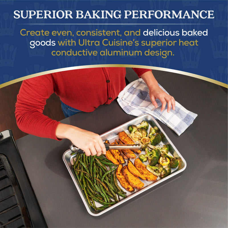  [AUSTRALIA] - Professional Quarter Sheet Baking Pans - Aluminum Cookie Sheet Set of 2 - Rimmed Baking Sheets for Baking and Roasting - Durable, Oven-safe, Non-toxic, Easy to Clean, Commercial Quality - 9x13-inch Quarter Sheet Pans - 9.8" x 13.2" - Set of 2
