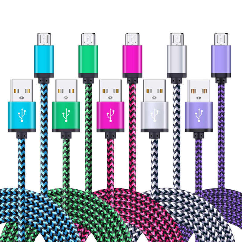  [AUSTRALIA] - FiveBox Micro USB Charger Cable, 5-Pack 6ft Micro USB Cable Cord Braided Fast Charging Phone Charger for Samsung Galaxy J3 J7 S6 S7 Edge, Tablet, LG stylo 2/3 LG G3 G4 K30 K20 Plus, Old Kindle 7 8 10