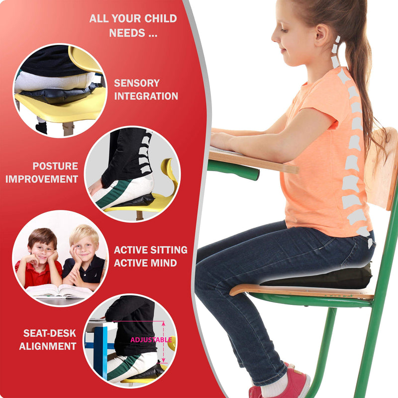  [AUSTRALIA] - AJUVIA Pocket-Portable Wobble Cushion (No Pump Required) - Inflatable Sensory Wiggle Seat for Kids - Flexible Seating for Classroom to Improve Sitting Posture & Focus (FDA Listed, Black, 12” x 9”)