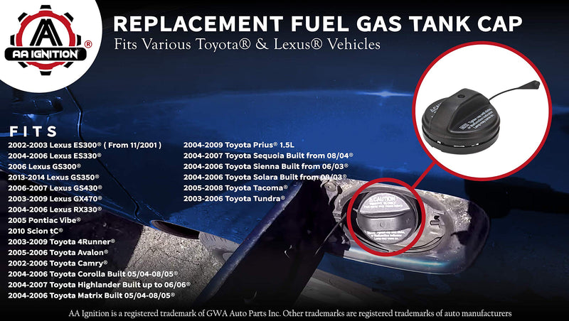 Replacement Fuel Tank Gas Cap - Compatible with Toyota & Lexus Vehicles - 4Runner, Camry, Solara, Tundra, Highlander, Sequoia, Sienna, Lexus GS300, ES330, LX470 - Replace 77300-33070, 7730033070 - LeoForward Australia